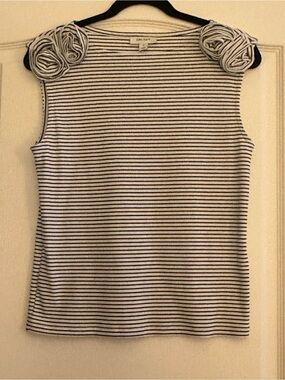 NWOT Striped Sleeveless Top with Rosette Shoulders - White/Black